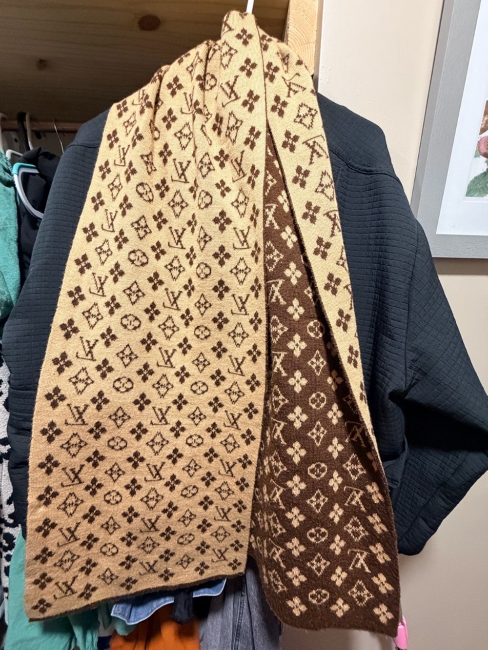 Luxury Brown & Beige Monogram Scarf - Designer Inspired